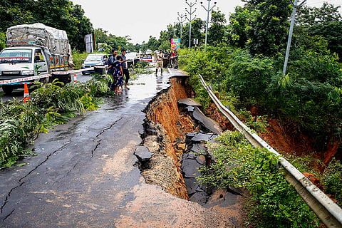 Flood in Tripura: A portion of a road got damaged 